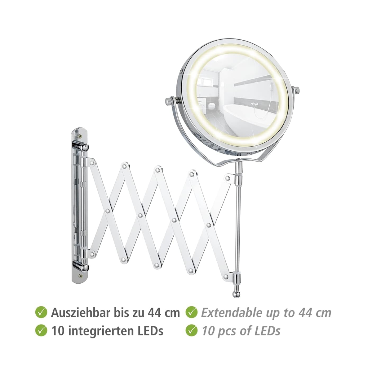 Wenko Mafsallı Led Kozmetik Makyaj Aynası 3X Zoom Krom - Görsel 3