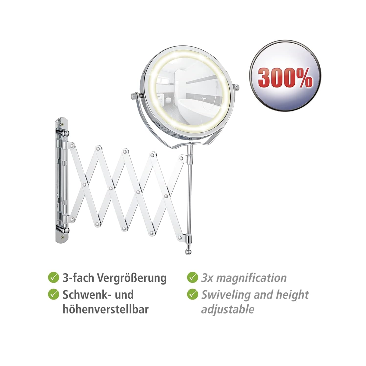 Wenko Mafsallı Led Kozmetik Makyaj Aynası 3X Zoom Krom - Görsel 4