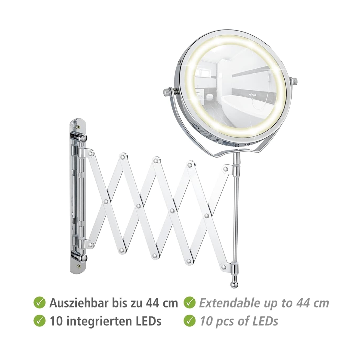 Wenko Mafsallı Led Kozmetik Makyaj Aynası 3X Zoom Krom - Görsel 5