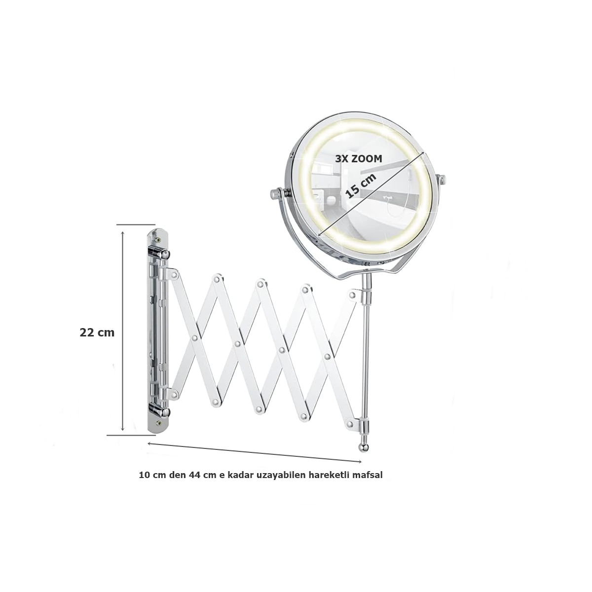 Wenko Mafsallı Led Kozmetik Makyaj Aynası 3X Zoom Krom - Görsel 2