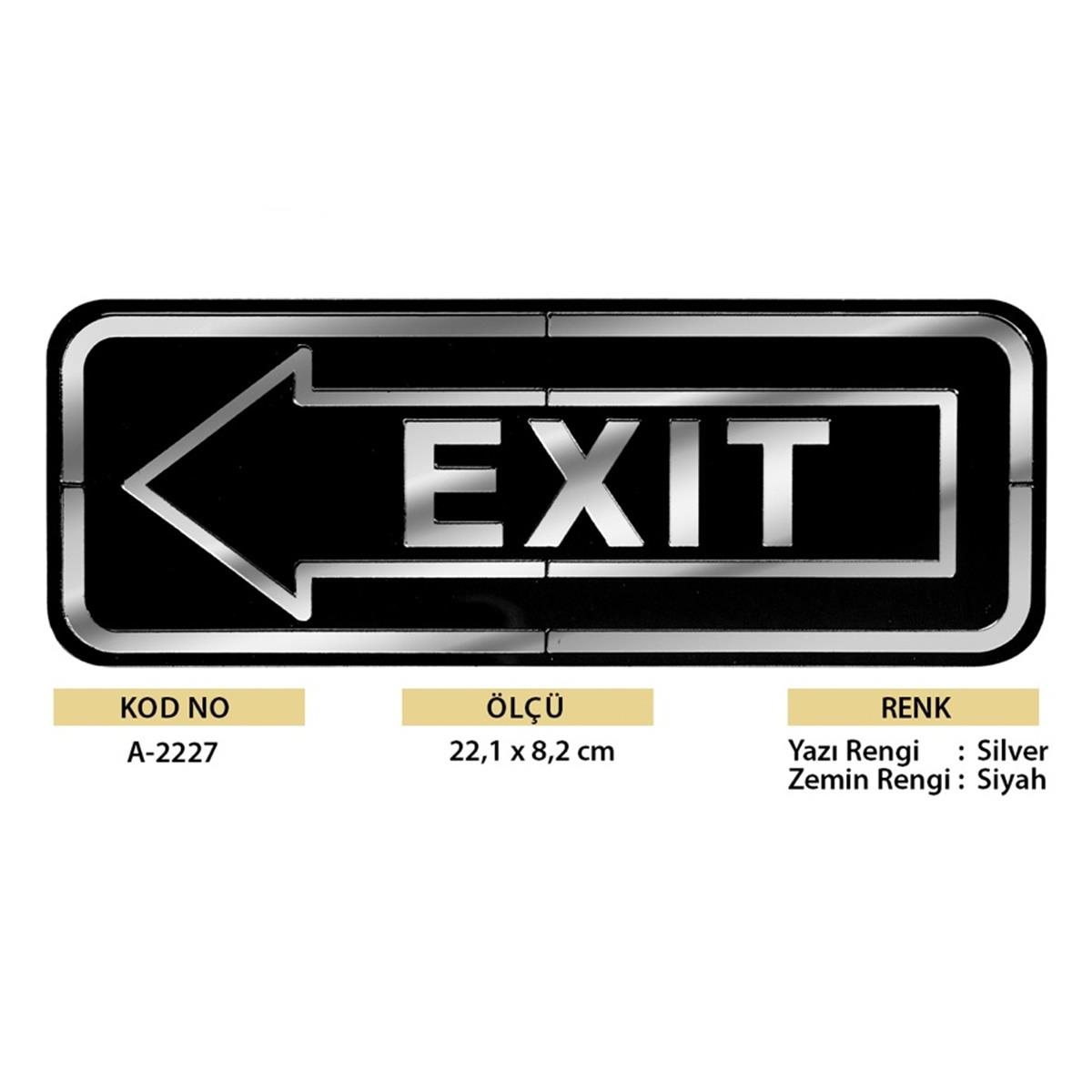 Abs Lüx Çift Katlı Yönlendirme Levhası Siyah-Gümüş Exit Sol Yön - Görsel 2