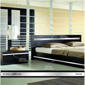 10 mm x 2800 mm Gümüş Sibu Aynalı Pleksi Şerit Mobilya Süsü