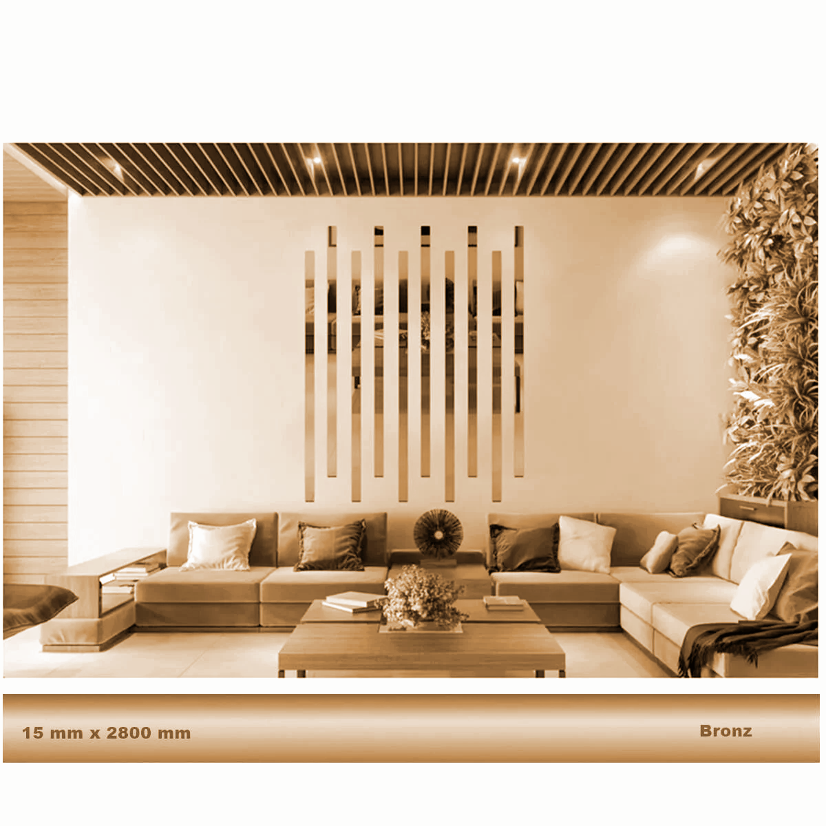 15 mm x 2800 mm Bronz Sibu Aynalı Pleksi Şerit Mobilya Süsü