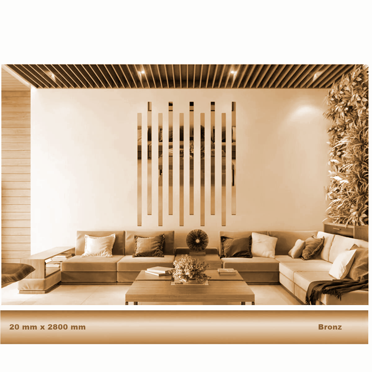 20 mm x 2800 mm Bronz Sibu Aynalı Pleksi Şerit Mobilya Süsü
