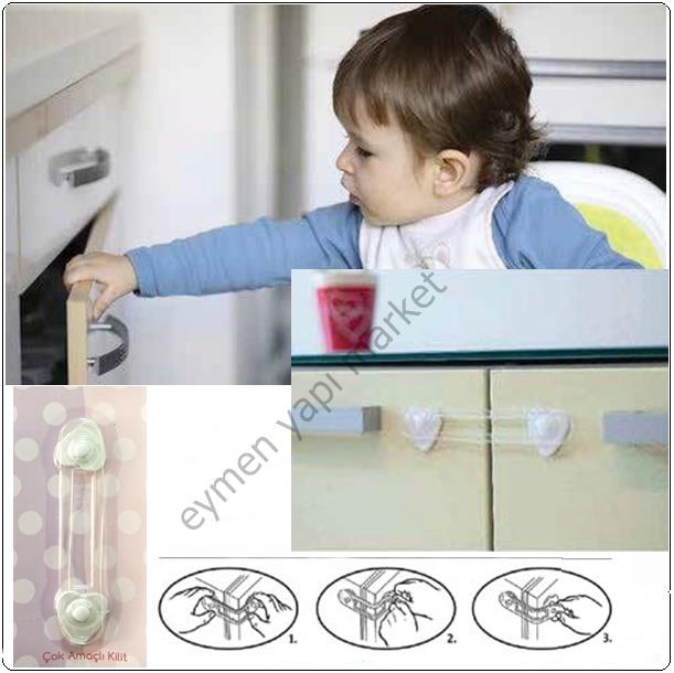 Bebek Çocuk İçin Çok Amaçlı Dolap Çekmece Güvenlik Kilidi - Görsel 3