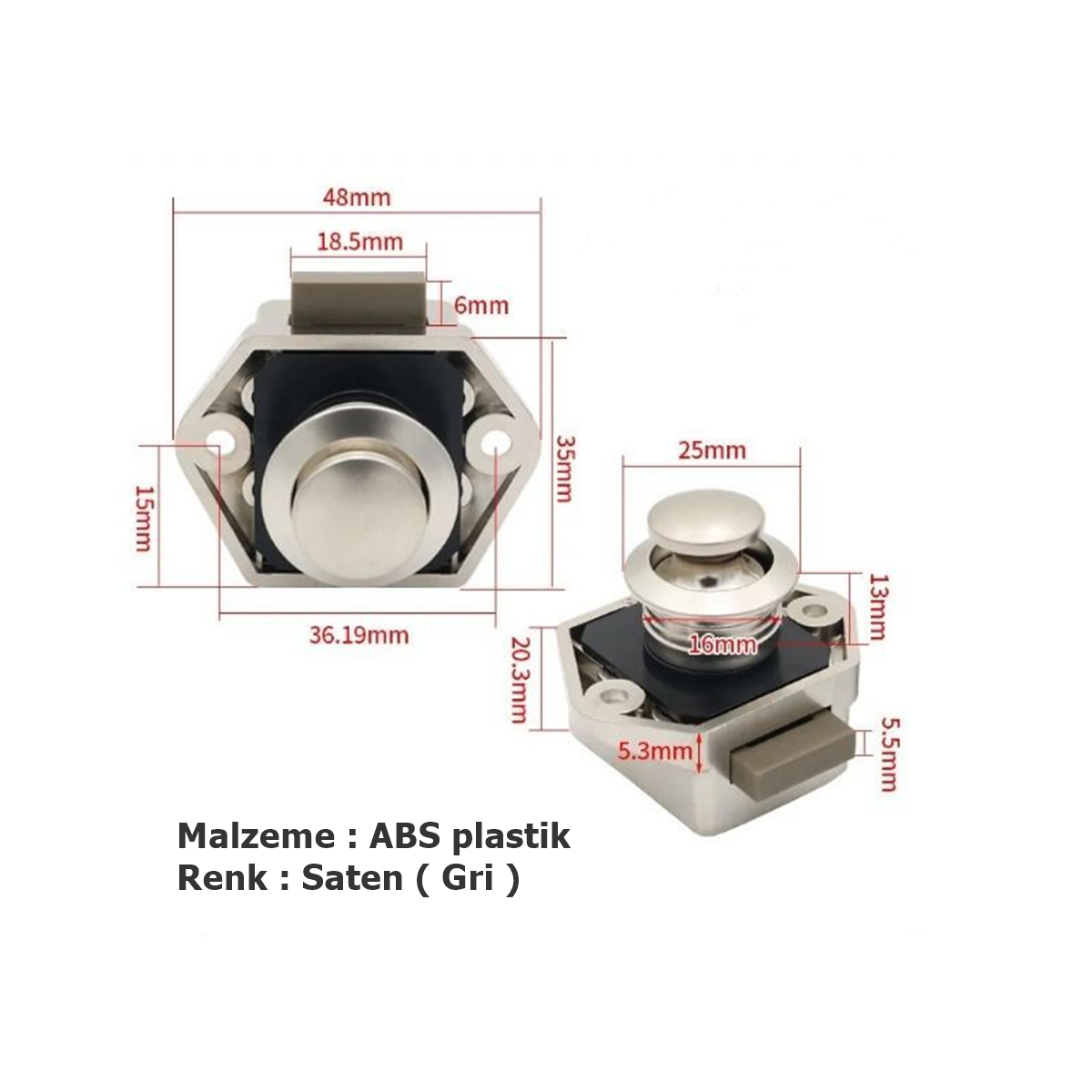 Karavan ve Tekneler için Basmalı Çekmece Dolap Kilidi Saten - Görsel 2