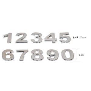 Yapışkanlı Plastik Rakam Araba ve Çelik Kapılar için 5 cm Krom