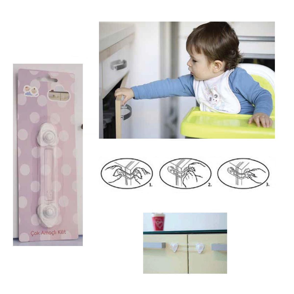 Bebek Çocuk İçin Çok Amaçlı Dolap Çekmece Güvenlik Kilidi - Görsel 2