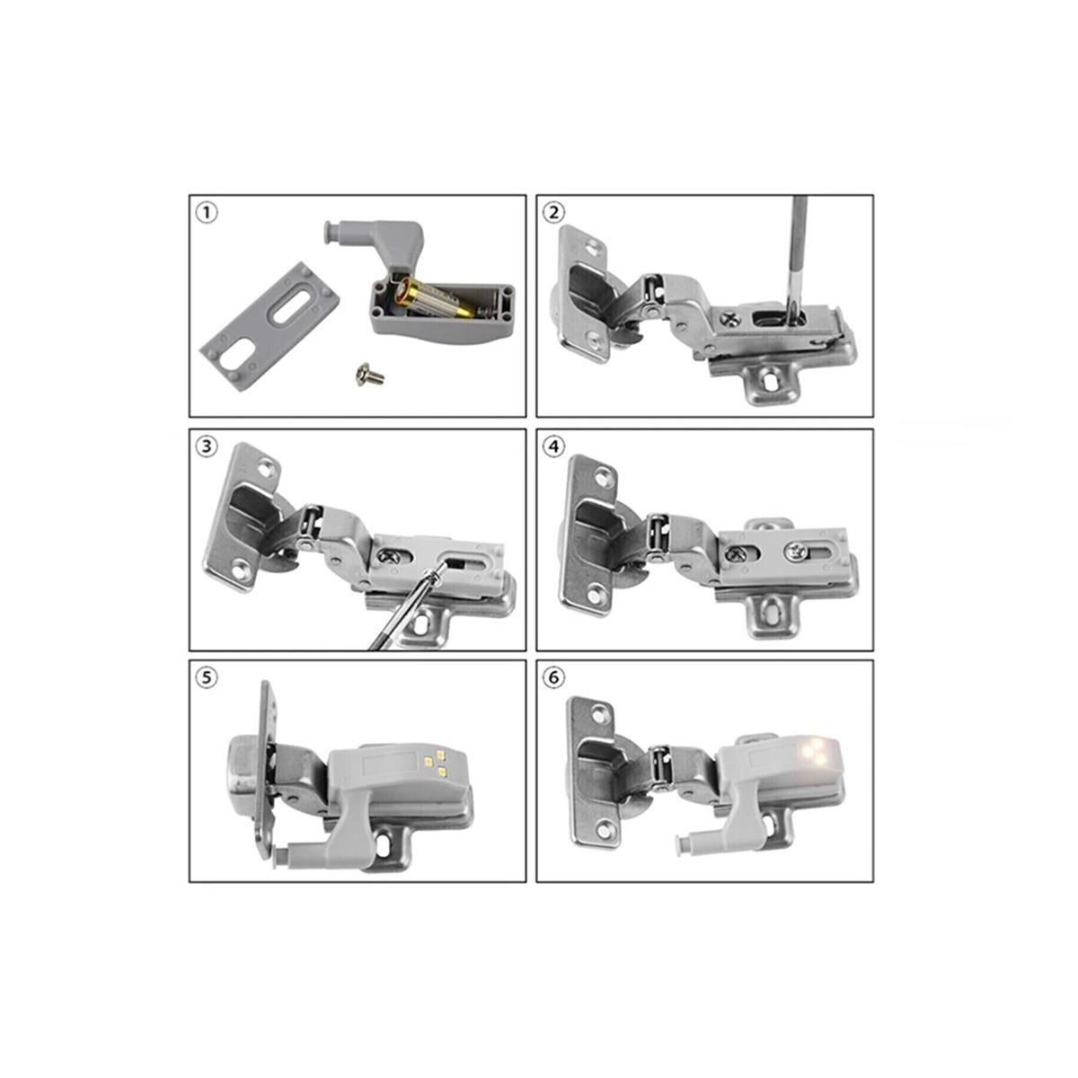 6 Adet Dolap Içi Sensörlü Menteşe Lambası Led Pilleri Dahil - Görsel 3