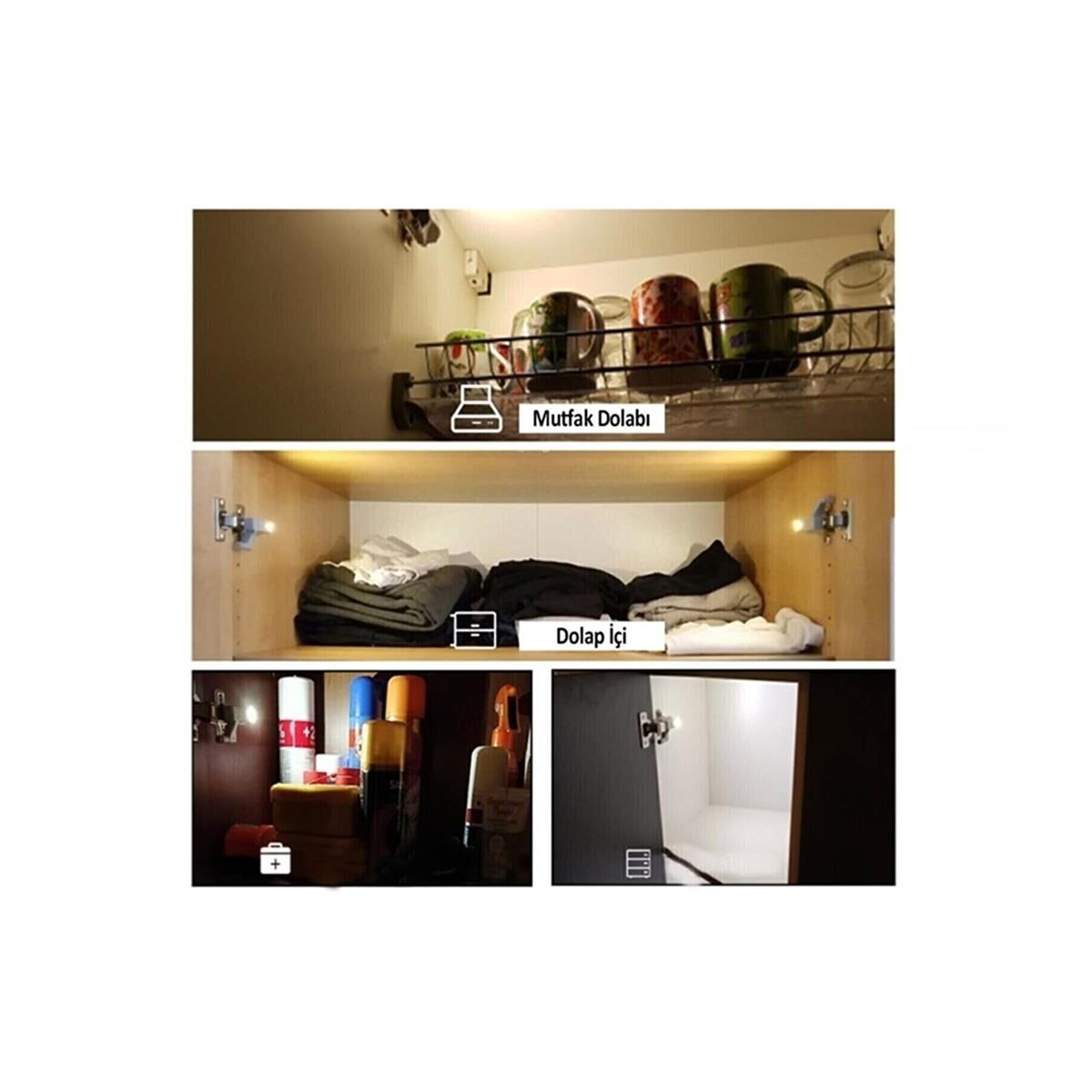 6 Adet Dolap Içi Sensörlü Menteşe Lambası Led Pilleri Dahil - Görsel 4