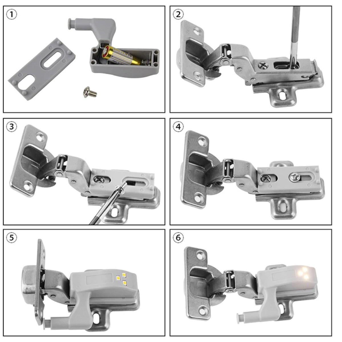 6 Adet Dolap Içi Sensörlü Menteşe Lambası Led Pilleri Dahil - Görsel 8