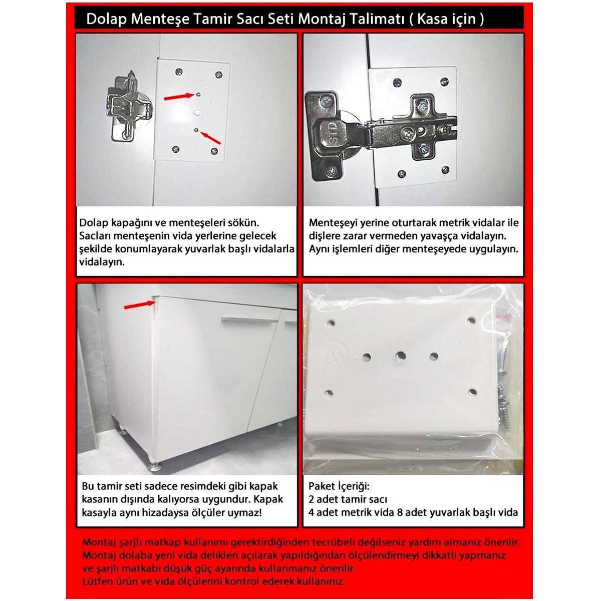 Dolap Menteşe Tamir Sacı Seti Kasa Kısmı İçin 2 li Koyu Kahve - Görsel 2