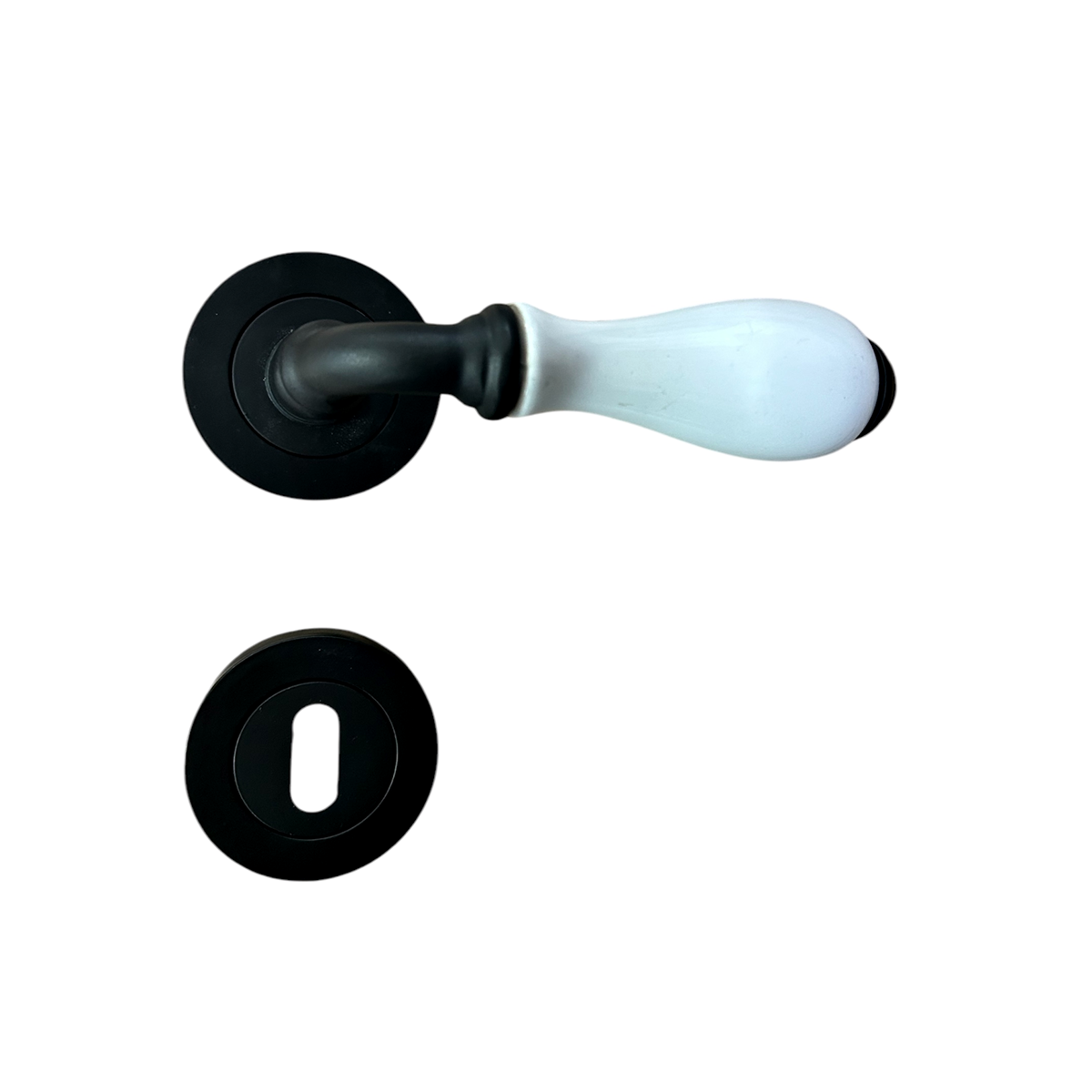 Dooraks Rozetli Porselen Kapı Kolu Mat Siyah Oda - Görsel 2