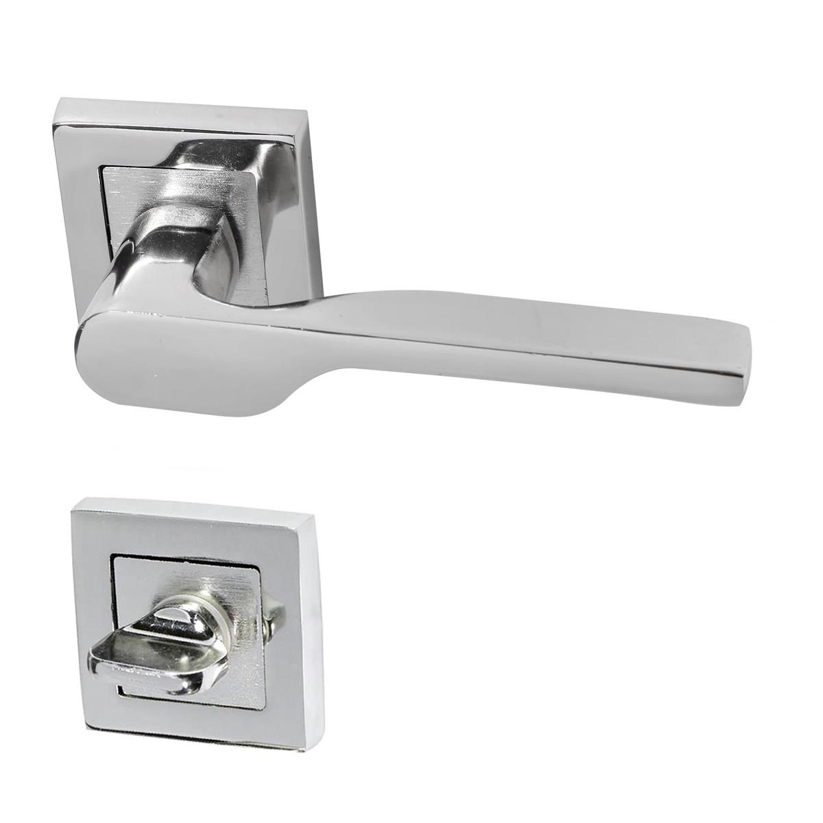 Hira Eda Kare Rozetli Kapı Kolu Nikel Saten Wc