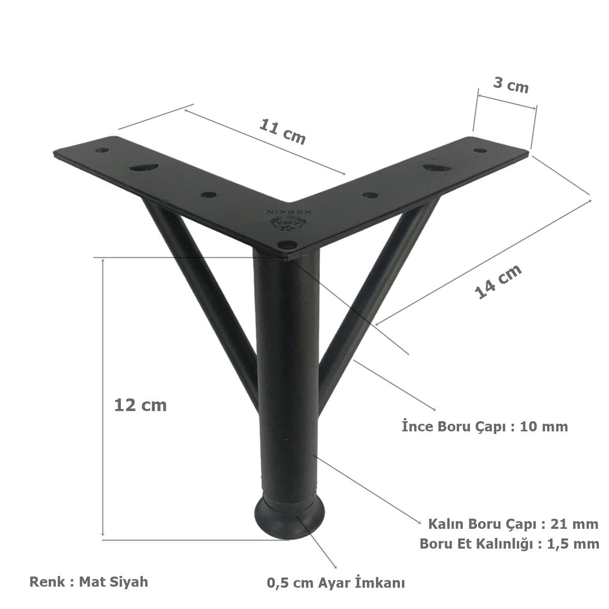Firkete Ayak Metal 12 cm Mat Siyah Mobilya Koltuk Ayağı - Görsel 2