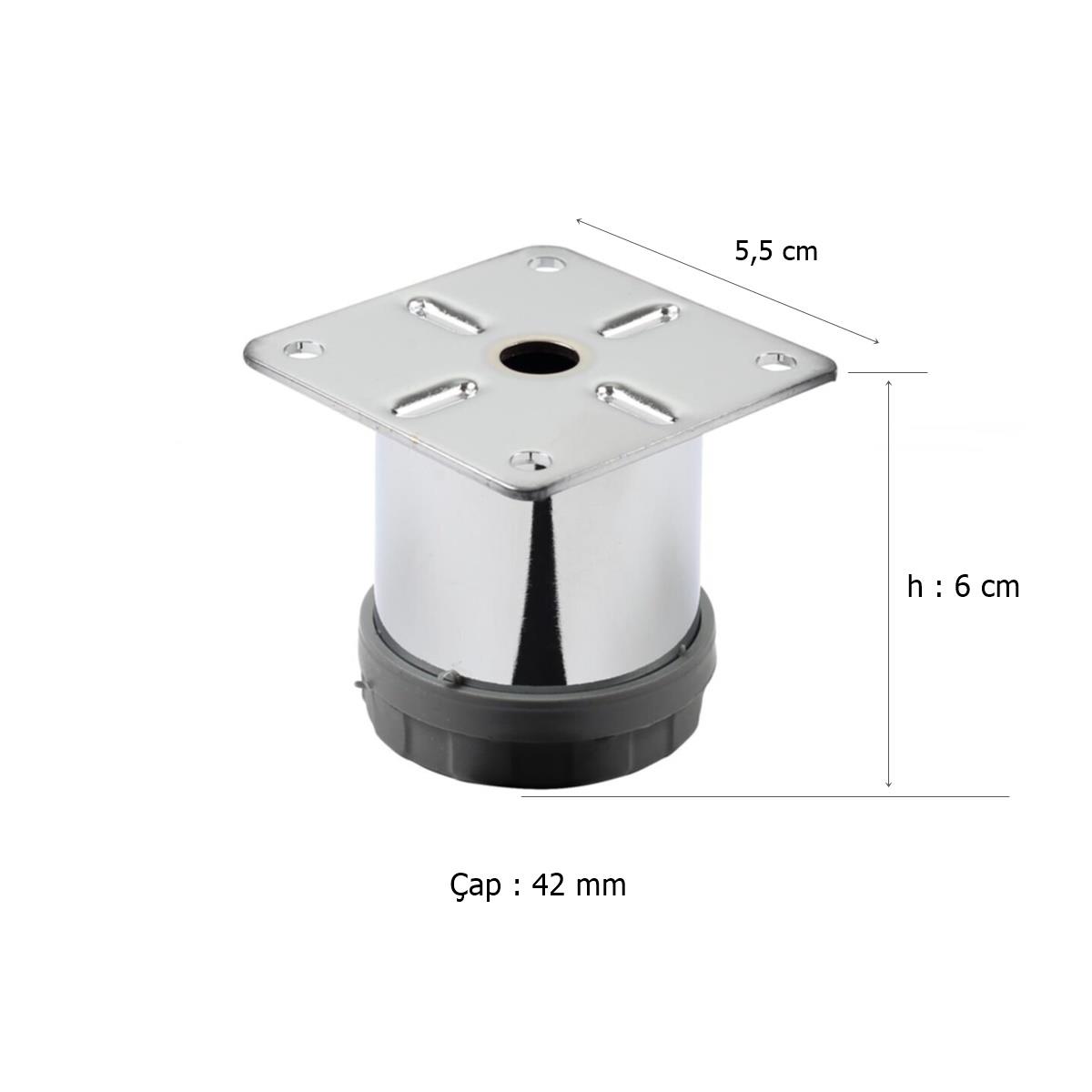 Mobilya Ayağı Metal 6 cm Alttan Ayarlı 42 mm Krom Ayak - Görsel 2