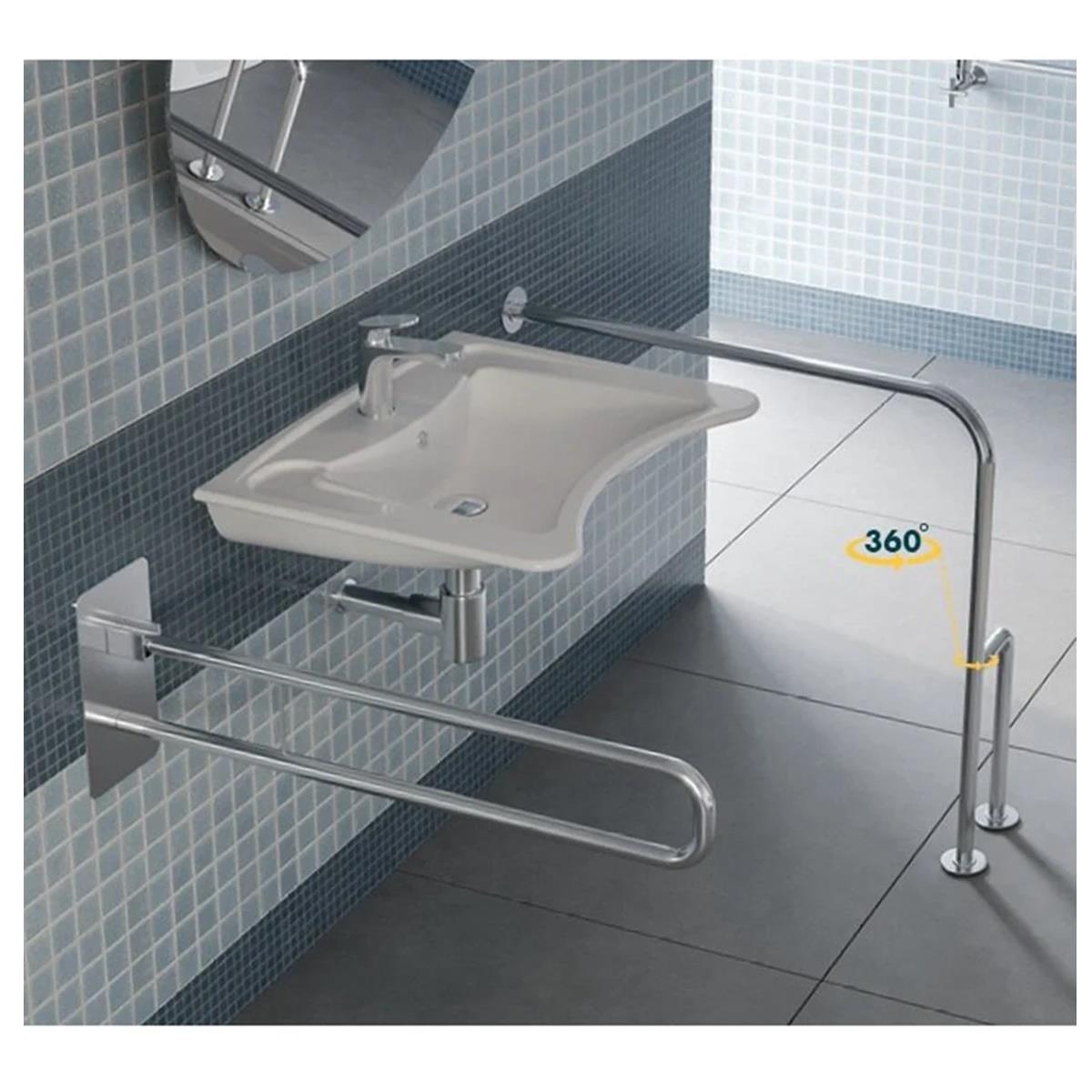 Tema Engelli Yerden Duvara Döner Ayaklı Tutunma Barı Paslanmaz - Görsel 3