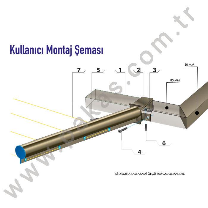 Pakas 80 x 30 mm Kare Küpeşte Gümüş Balkon Çamaşır Kurutma Askısı - Görsel 2