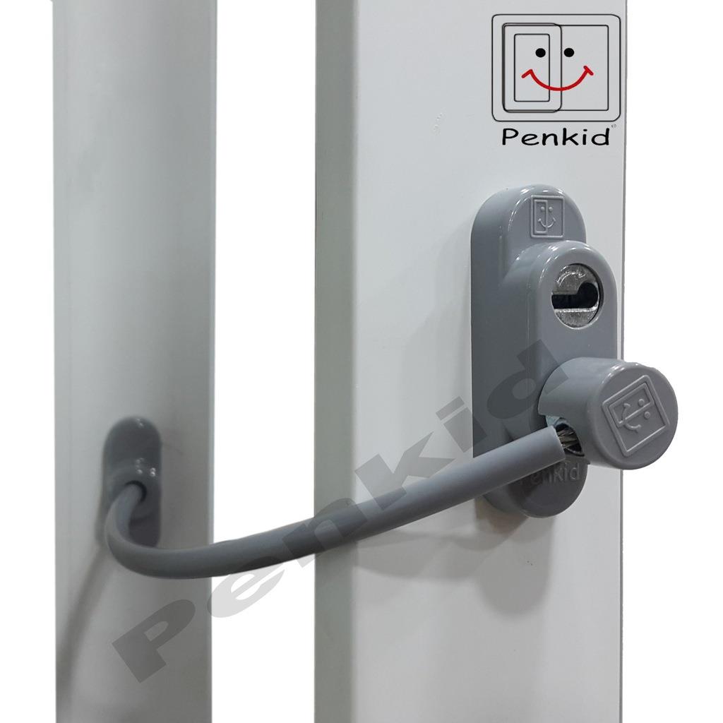 5 Adet Penkid Çelik Halatlı Pvc Pencere Çocuk Emniyet Kilidi Gri - Görsel 2