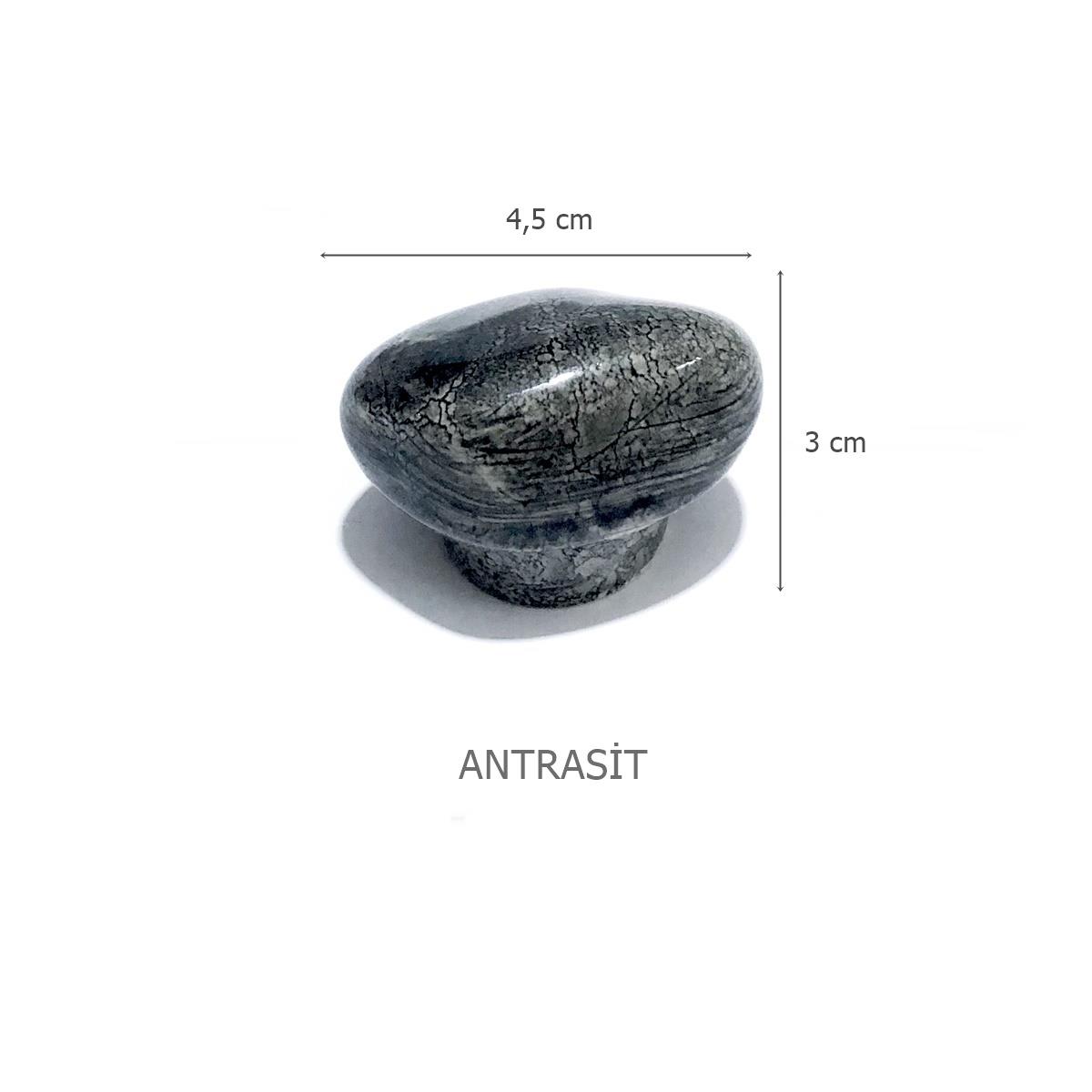 Porselen Antrasit Gri Taş Düğme Tek Vidalı Mobilya Dolap Kulp - Görsel 2