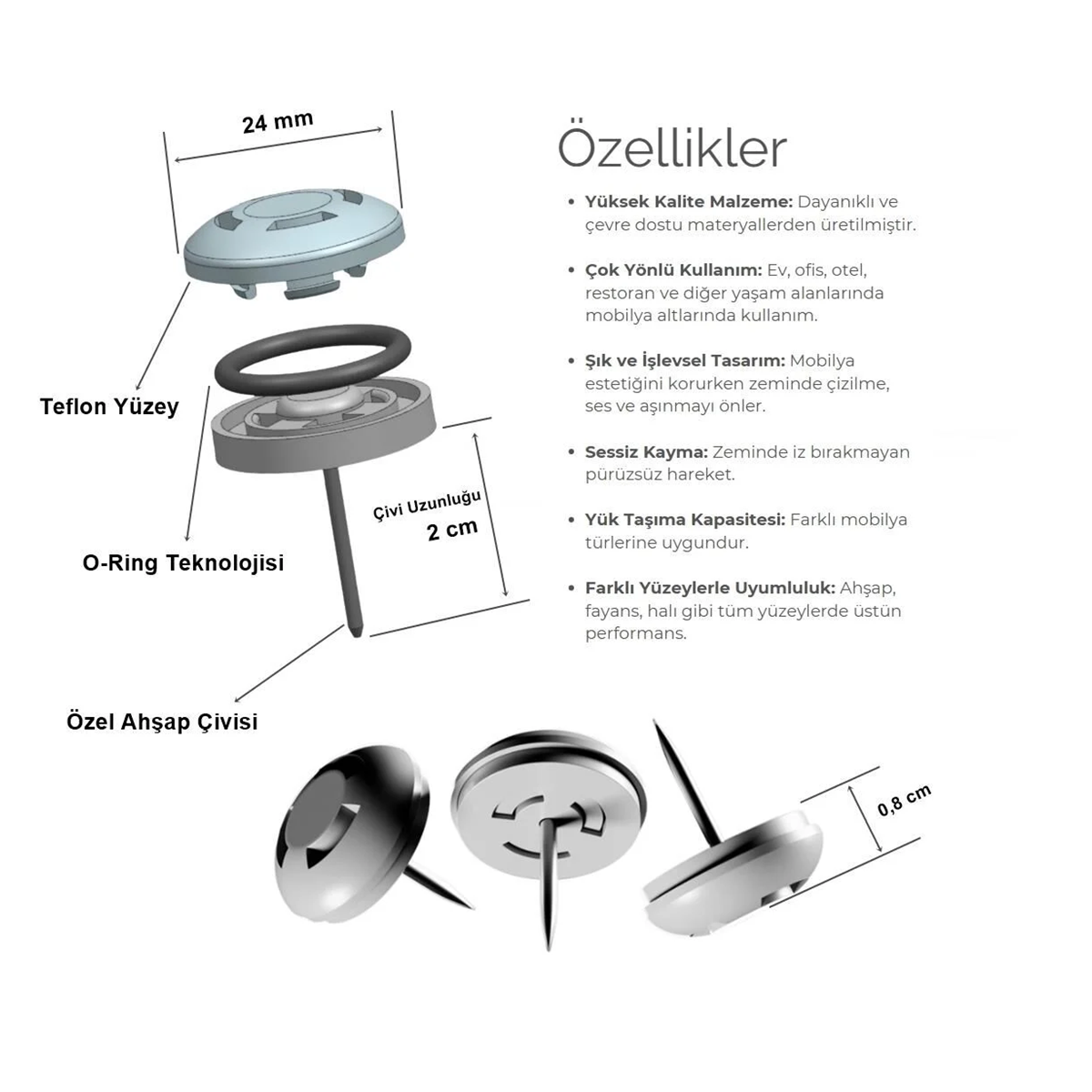 500 Adet Silentplug Sessiz Tapa Masa Sandalye Çivili Polygrid Siyah - Görsel 2