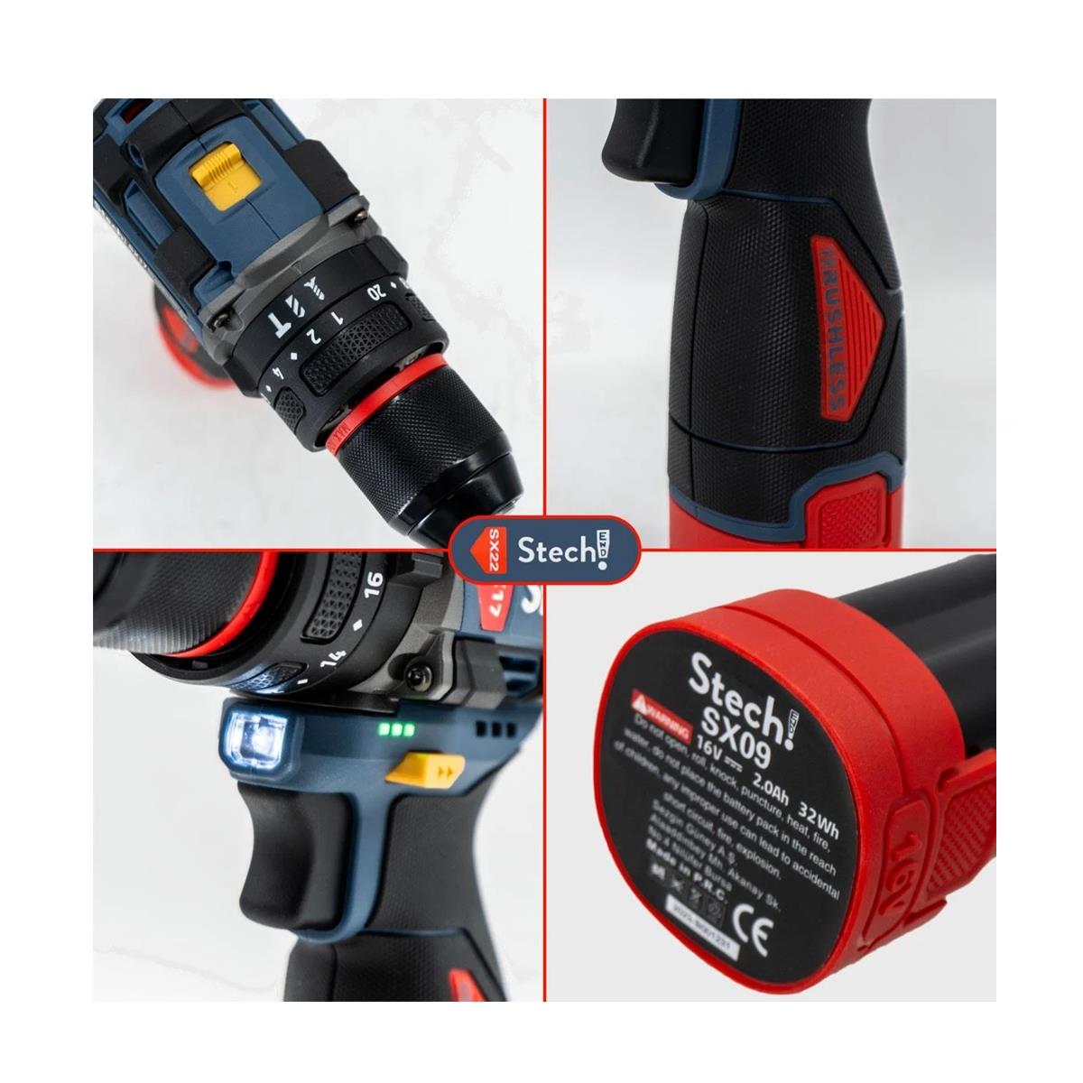 StechEnd SX17 Darbeli Akülü Vidalama Matkap 2 x 2Ah - Görsel 3