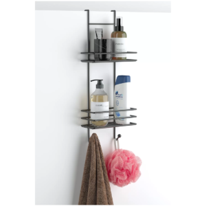 Tekno Tel LM-065 Asmalı 2 Katlı Düz Banyo Duşakabin Rafı Siyah