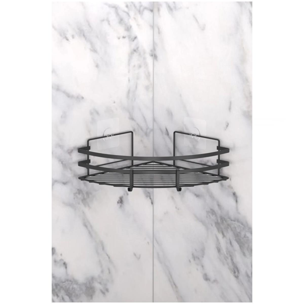 Tekno Tel ST-107 Yapışkanlı Kancalı Köşelik Banyo Rafı Siyah - Görsel 5