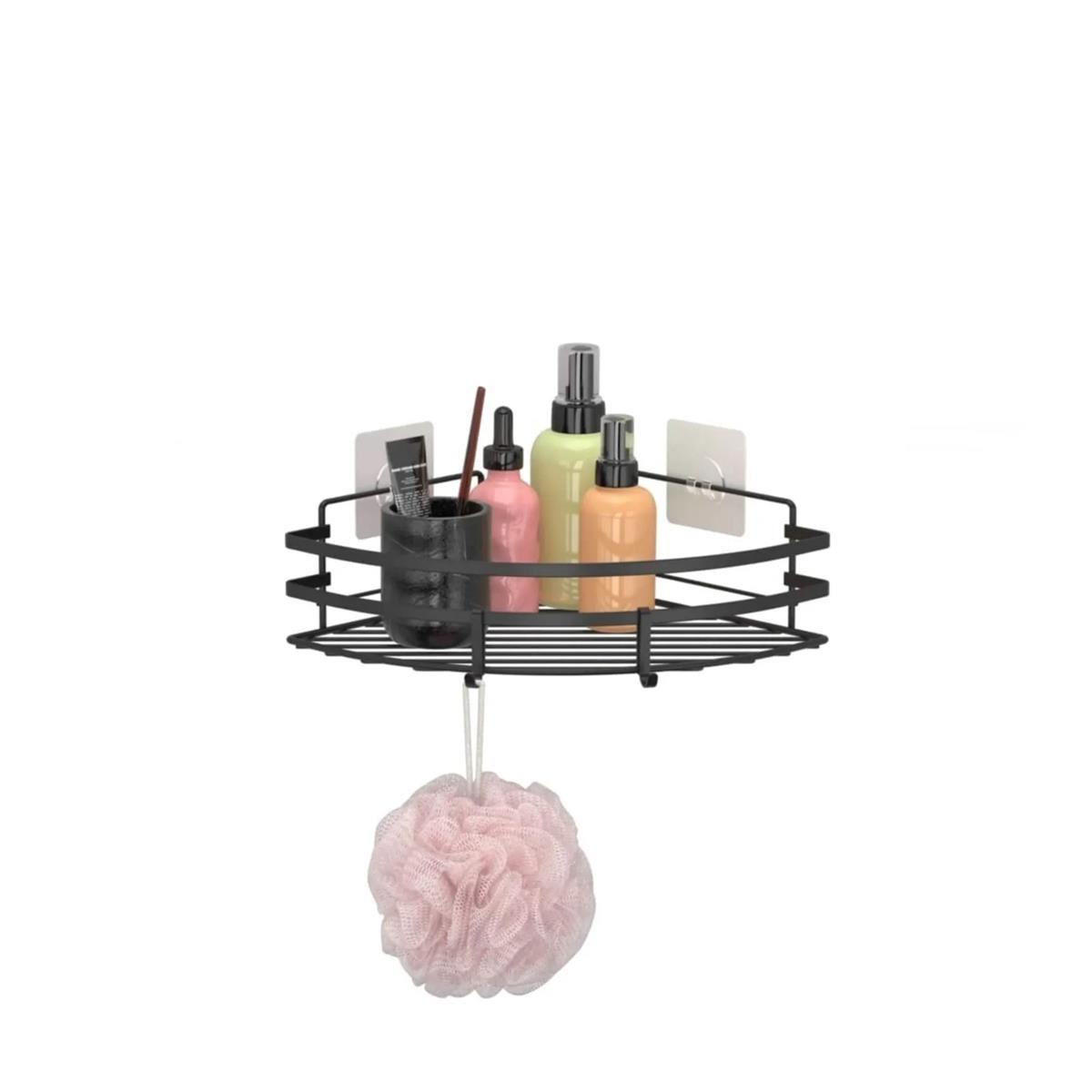 Tekno Tel ST-107 Yapışkanlı Kancalı Köşelik Banyo Rafı Siyah - Görsel 2