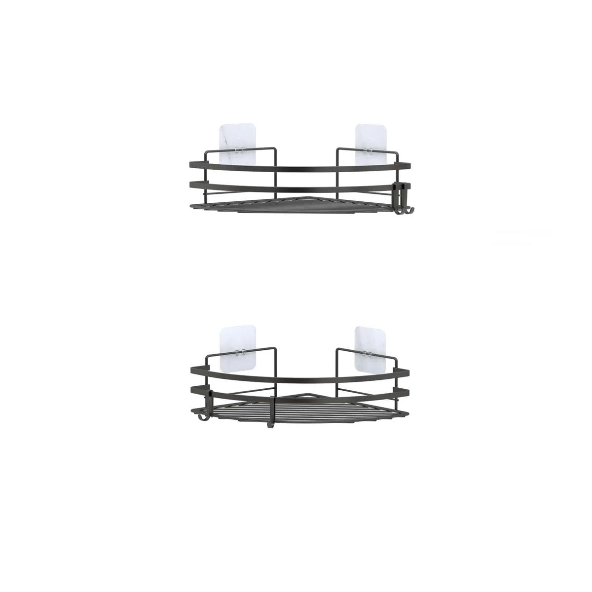 Tekno Tel ST-207 Yapışkanlı Kancalı 2 Adet Köşelik Banyo Rafı Siyah - Görsel 2