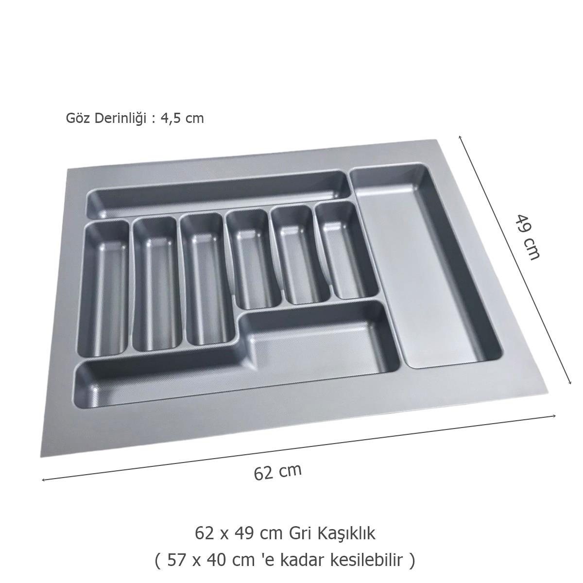 2 Adet Çekmece İçi Kaşıklık 62 x 49 cm Gri Mutfak Çekmece Düzenleyici - Görsel 2