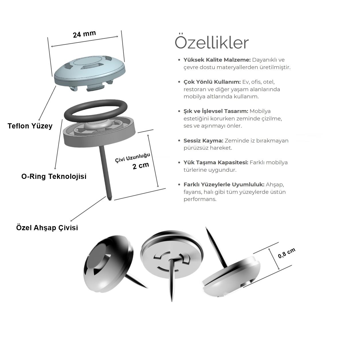 16 Adet Silentplug Sessiz Tapa Masa Sandalye Çivili Polygrid Siyah - Görsel 2
