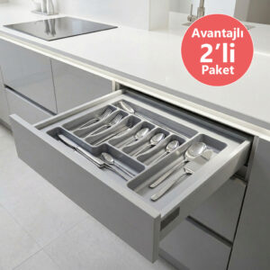 2 Adet Çekmece İçi Kaşıklık 62 x 49 cm Gri Mutfak Çekmece Düzenleyici