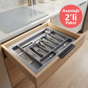 2 Adet Çekmece İçi Kaşıklık 67 x 49 cm Gri Mutfak Çekmece Düzenleyici
