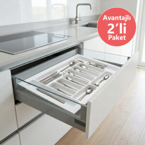 2 Adet Çekmece İçi Kaşıklık 75 x 49 cm Beyaz Mutfak Çekmece Düzenleyici