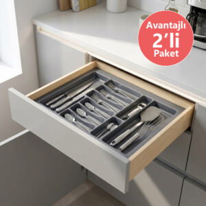 2 Adet Çekmece İçi Kaşıklık 75 x 49 cm Gri Mutfak Çekmece Düzenleyici