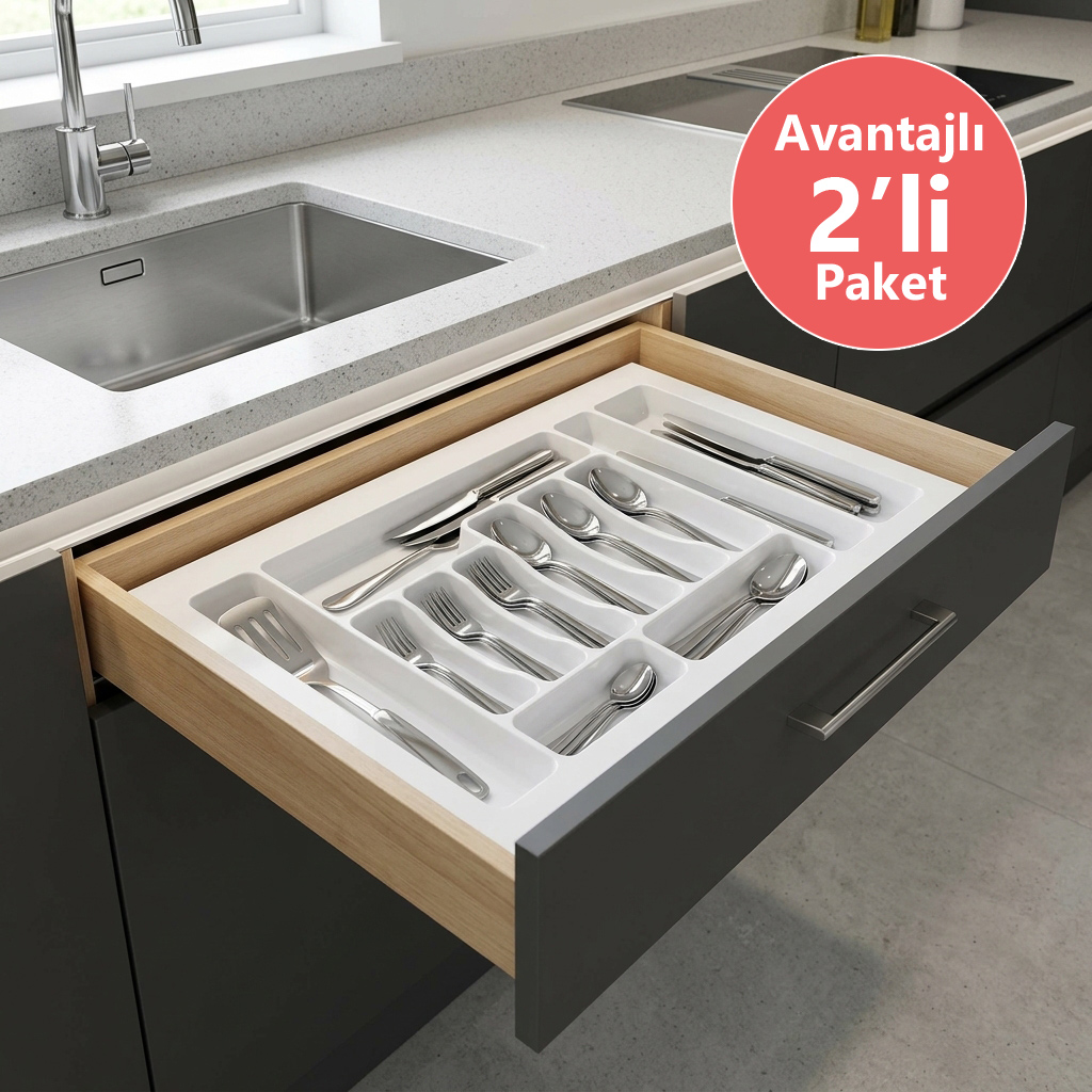 2 Adet Çekmece İçi Kaşıklık 85 x 49 cm Beyaz Mutfak Çekmece Düzenleyici