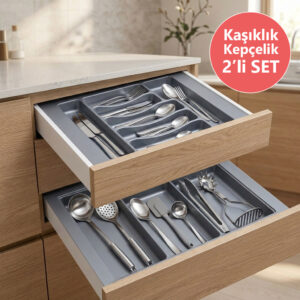 Çekmece İçi Kaşıklık ve Kepçelik 2 li Set 42 x 49 cm Gri