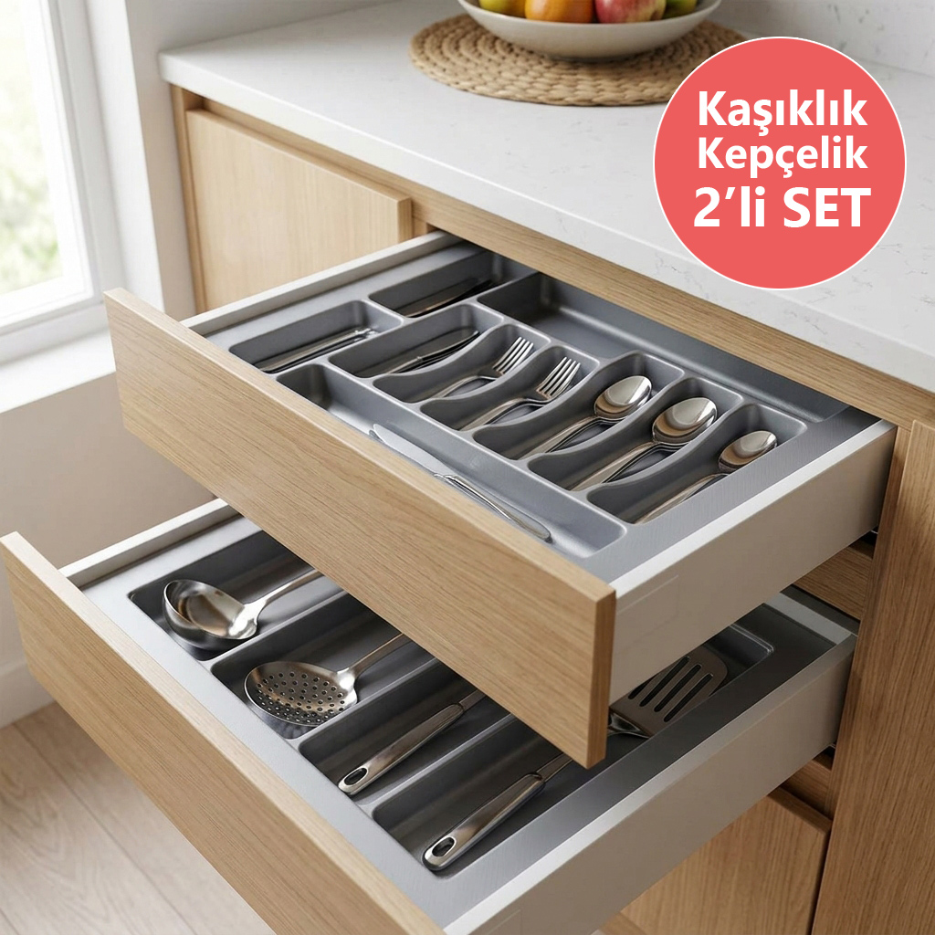 Çekmece İçi Kaşıklık ve Kepçelik 2 li Set 55 x 49 cm Gri
