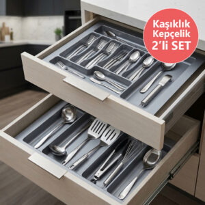 Çekmece İçi Kaşıklık ve Kepçelik 2 li Set 62 x 49 cm Gri