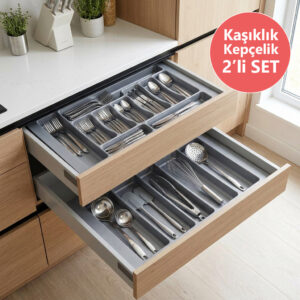Çekmece İçi Kaşıklık ve Kepçelik 2 li Set 67 x 49 cm Gri