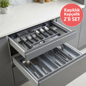Çekmece İçi Kaşıklık ve Kepçelik 2 li Set 75 x 49 cm Gri