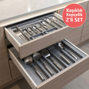 Çekmece İçi Kaşıklık ve Kepçelik 2 li Set 85 x 49 cm Gri
