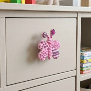 Çocuk Odası Mobilya Kulp Dolap Düğme Pembe Kelebek