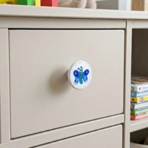 Çocuk Odası Mobilya Kulp Tekli Düğme Çap 55 mm Mavi Kelebek