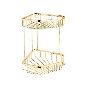 Tema Elmas 2 Katlı Köşelik Banyo Rafı Şampuanlık Sarı Prinç