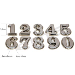 Yapışkanlı Lüx Rakam 5,5 cm Saten-Krom Çift Renk Çelik Kapı için