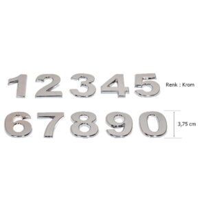 Yapışkanlı Plastik Rakam Araba ve Çelik Kapılar için 3,75 cm Krom