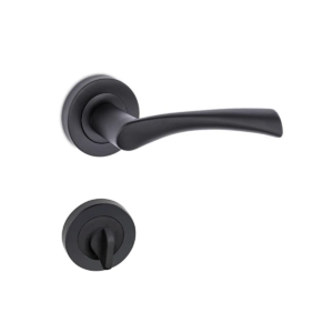 Hira Mina Alüminyum Yuvarlak Rozetli Kapı Kolu Mat Siyah Wc