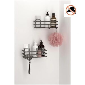 Tekno Tel ST-281 Yapışkanlı Kancalı 2 Adet Düz Banyo Rafı Siyah